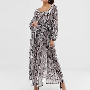 ASOS Maxi Dress Size 8 Sheer Snake Print Scoop Neck Chiffon Long Sleeve Slit